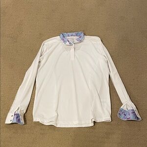 Dover Saddlery White Long Sleeve Shirt with Patterned Collar and Cuffs